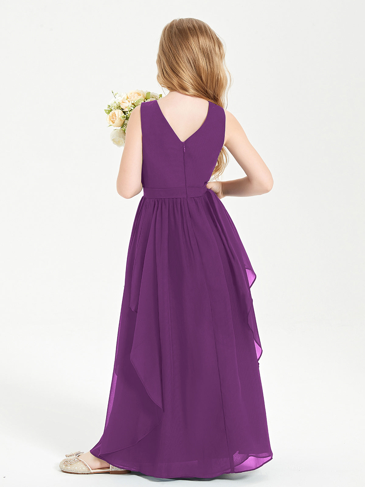 Boho Sleeveless Junior Chiffon Bridesmaids Gown Grape